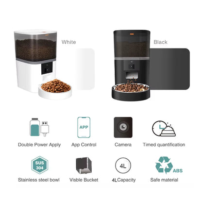 4L Large Capacity Smart Pet Feeder with Camera Cat Automatic Food Dispenser Timing Quantitative APP Remote Feeder Accessories